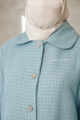 Baby Blue Rumaysa Two Piece Snap Button Jacket Skirt Suit - Tweed Fabric
