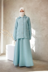 Baby Blue Rumaysa Two Piece Snap Button Jacket Skirt Suit - Tweed Fabric