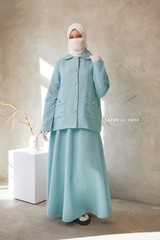 Baby Blue Rumaysa Two Piece Snap Button Jacket Skirt Suit - Tweed Fabric