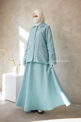 Baby Blue Rumaysa Two Piece Snap Button Jacket Skirt Suit - Tweed Fabric