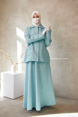 Baby Blue Rumaysa Two Piece Snap Button Jacket Skirt Suit - Tweed Fabric