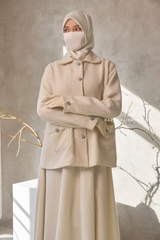 Ivory Rumaysa Two Piece Snap Button Jacket Skirt Suit - Tweed Fabric