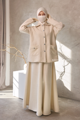 Ivory Rumaysa Two Piece Snap Button Jacket Skirt Suit - Tweed Fabric