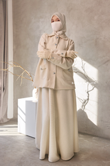 Ivory Rumaysa Two Piece Snap Button Jacket Skirt Suit - Tweed Fabric