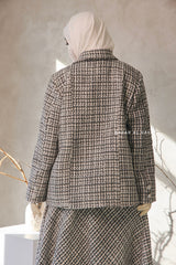 Black White Rumaysa Two Piece Snap Button Jacket Skirt Suit - Tweed Fabric