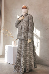 Black White Rumaysa Two Piece Snap Button Jacket Skirt Suit - Tweed Fabric