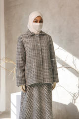 Black White Rumaysa Two Piece Snap Button Jacket Skirt Suit - Tweed Fabric