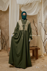 Olive Samiya Tie-Front Loose Fit Design Abaya Dress - Wool Leon