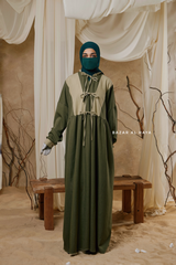 Olive Samiya Tie-Front Loose Fit Design Abaya Dress - Wool Leon