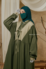 Olive Samiya Tie-Front Loose Fit Design Abaya Dress - Wool Leon