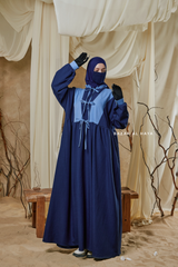 Blue Samiya Tie-Front Loose Fit Design Abaya Dress - Wool Leon