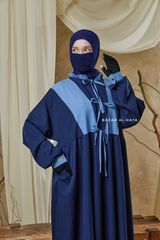 Blue Samiya Tie-Front Loose Fit Design Abaya Dress - Wool Leon