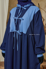 Blue Samiya Tie-Front Loose Fit Design Abaya Dress - Wool Leon