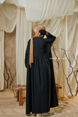 Black Samiya Tie-Front Loose Fit Design Abaya Dress - Wool Leon