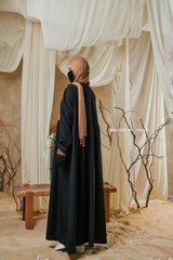 Black Samiya Tie-Front Loose Fit Design Abaya Dress - Wool Leon