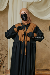 Black Samiya Tie-Front Loose Fit Design Abaya Dress - Wool Leon