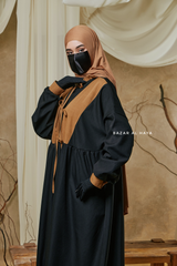 Black Samiya Tie-Front Loose Fit Design Abaya Dress - Wool Leon