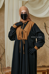 Black Samiya Tie-Front Loose Fit Design Abaya Dress - Wool Leon