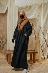Black Samiya Tie-Front Loose Fit Design Abaya Dress - Wool Leon