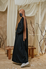 Black Samiya Tie-Front Loose Fit Design Abaya Dress - Wool Leon