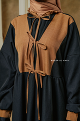 Black Samiya Tie-Front Loose Fit Design Abaya Dress - Wool Leon