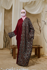 Burgundy Amina Loose Fit Khaleeji Embroidered Two-Tone Abaya