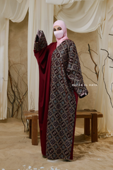 Burgundy Amina Loose Fit Khaleeji Embroidered Two-Tone Abaya