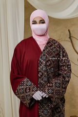 Burgundy Amina Loose Fit Khaleeji Embroidered Two-Tone Abaya