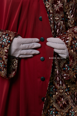 Burgundy Amina Loose Fit Khaleeji Embroidered Two-Tone Abaya
