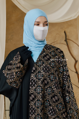 Black Amina Loose Fit Khaleeji Embroidered Two-Tone Abaya