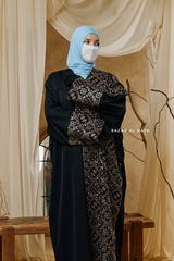 Black Amina Loose Fit Khaleeji Embroidered Two-Tone Abaya