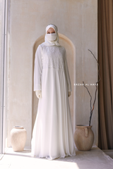 Zahra Bridal Silk Gown Abaya & Lace Cloak Set For Walima, Wedding, Nikkah - 4 Piece