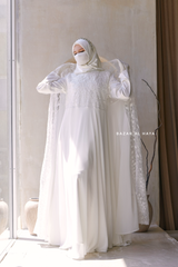 Zahra Bridal Silk Gown Abaya & Lace Cloak Set For Walima, Wedding, Nikkah - 4 Piece