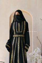 Black Gold Aisha Palestinian Thobe Abaya Tatreez Embroidery Dress