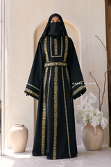 Black Gold Aisha Palestinian Thobe Abaya Tatreez Embroidery Dress