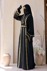Black Gold Aisha Palestinian Thobe Abaya Tatreez Embroidery Dress