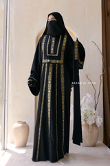 Black Gold Aisha Palestinian Thobe Abaya Tatreez Embroidery Dress