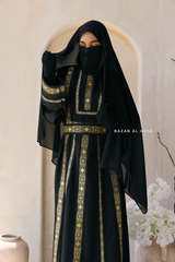 Black Gold Aisha Palestinian Thobe Abaya Tatreez Embroidery Dress