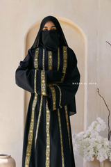 Black Gold Aisha Palestinian Thobe Abaya Tatreez Embroidery Dress