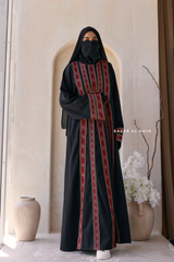Black Red Aisha Palestinian Thobe Abaya Tatreez Embroidery Dress