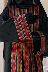 Black Red Aisha Palestinian Thobe Abaya Tatreez Embroidery Dress