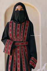 Black Red Aisha Palestinian Thobe Abaya Tatreez Embroidery Dress