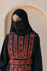 Black Red Aisha Palestinian Thobe Abaya Tatreez Embroidery Dress