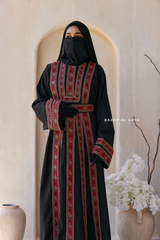 Black Red Aisha Palestinian Thobe Abaya Tatreez Embroidery Dress