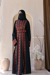 Black Red Aisha Palestinian Thobe Abaya Tatreez Embroidery Dress