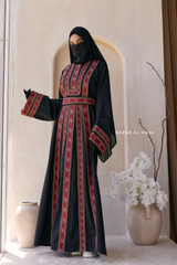 Black Red Aisha Palestinian Thobe Abaya Tatreez Embroidery Dress