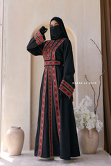 Black Red Aisha Palestinian Thobe Abaya Tatreez Embroidery Dress