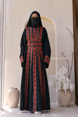 Black Red Aisha Palestinian Thobe Abaya Tatreez Embroidery Dress
