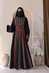 Black Red Aisha Palestinian Thobe Abaya Tatreez Embroidery Dress