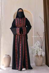 Black Red Aisha Palestinian Thobe Abaya Tatreez Embroidery Dress